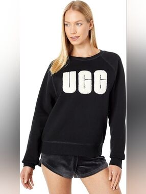 UGG Collection Madeline Fuzzy Logo Graphic Sweatshirt Black M